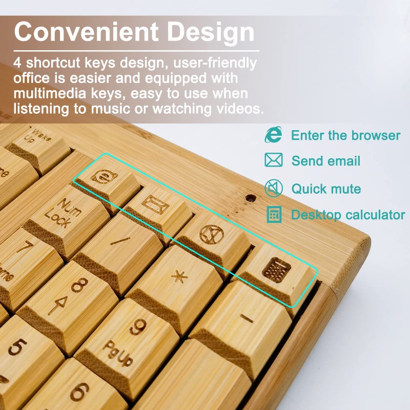 SMARTTECH Smart Tech Handcrafted Natural Bamboo Wooden PC Wireless 2.4GHz Keyboard and Mouse Combo - Image 4